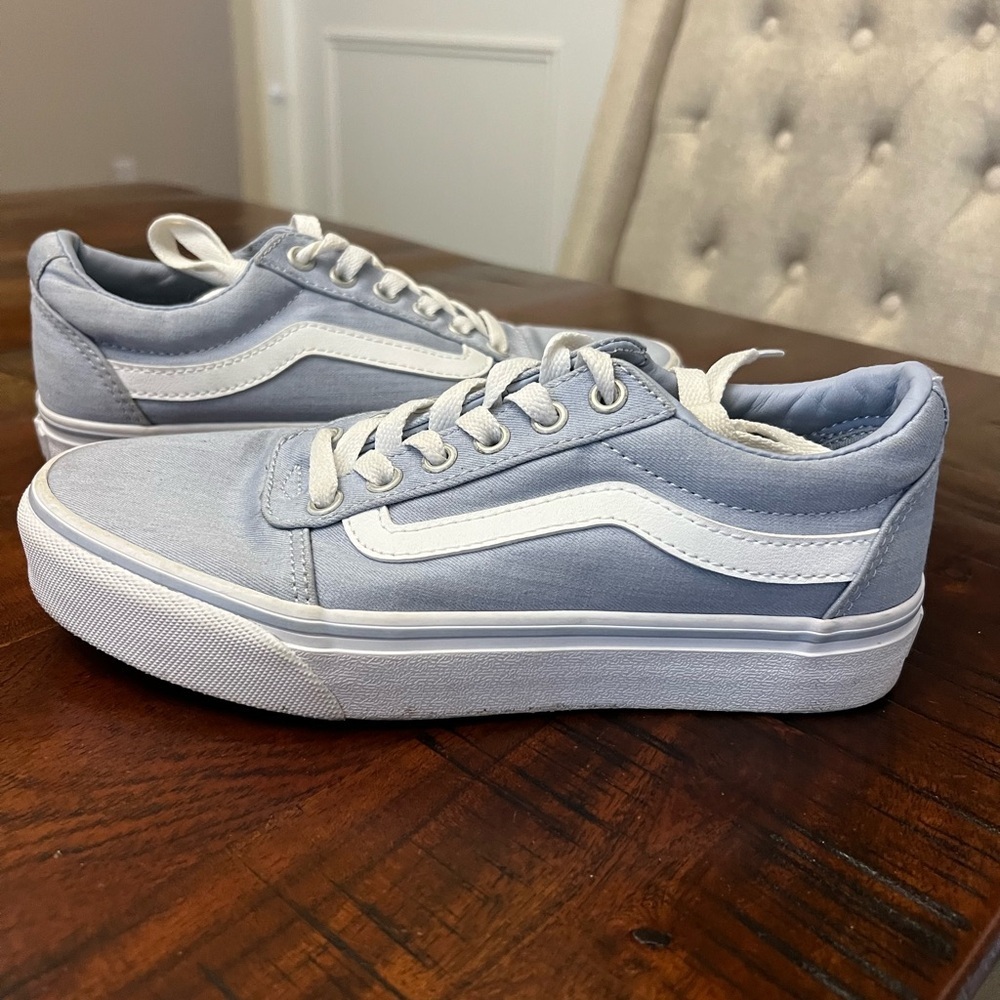 Vans Light Blue and White Old Skool Platform Sneakers